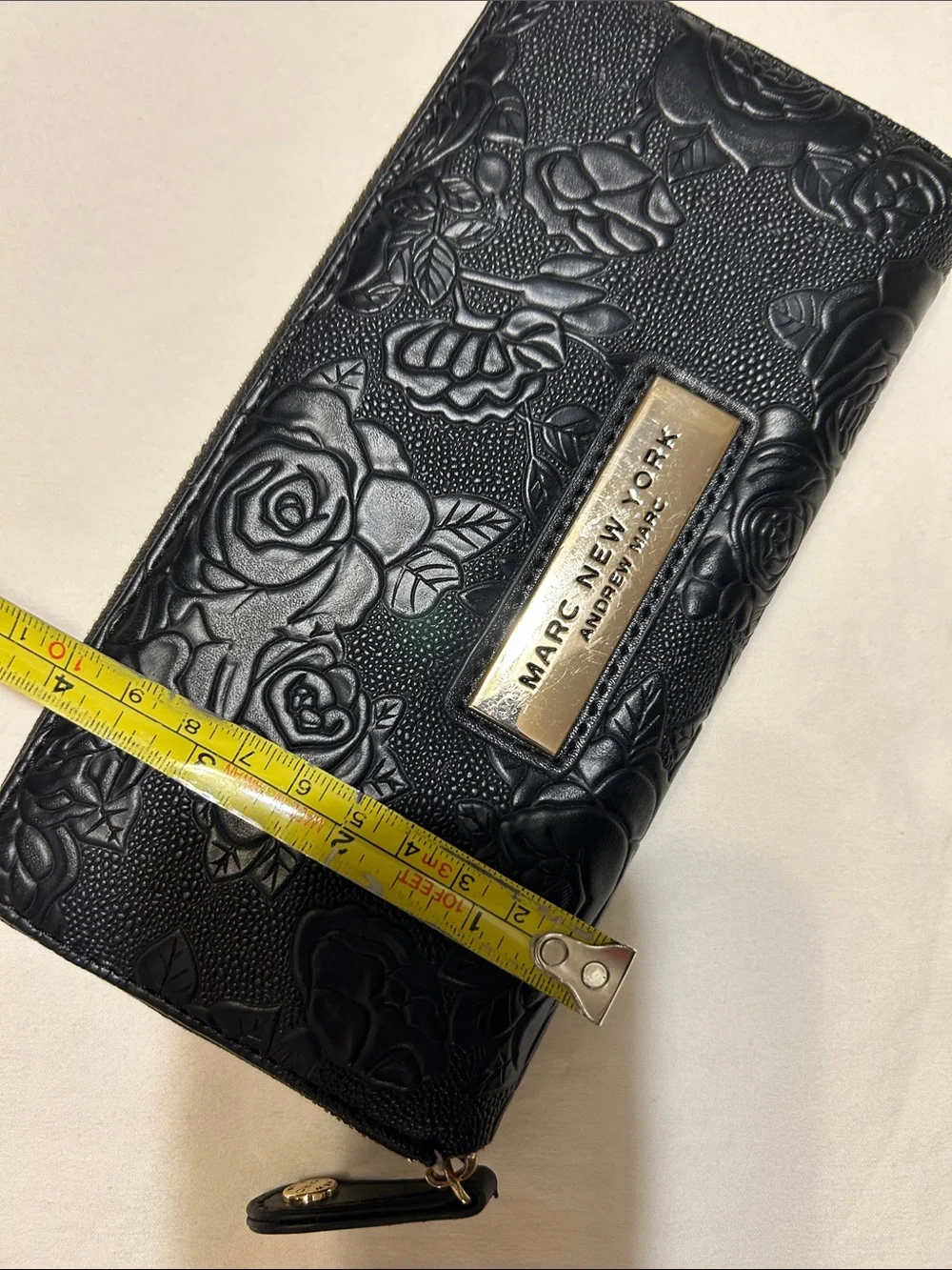 Marc New York Black Floral Embossed Zip Wallet